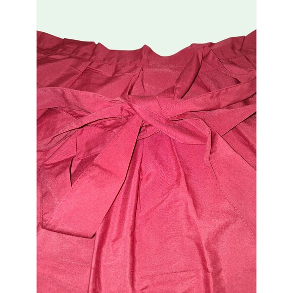 Red Waist Apron With Embroidered Floral Trim & Ties - Picture 6 of 9